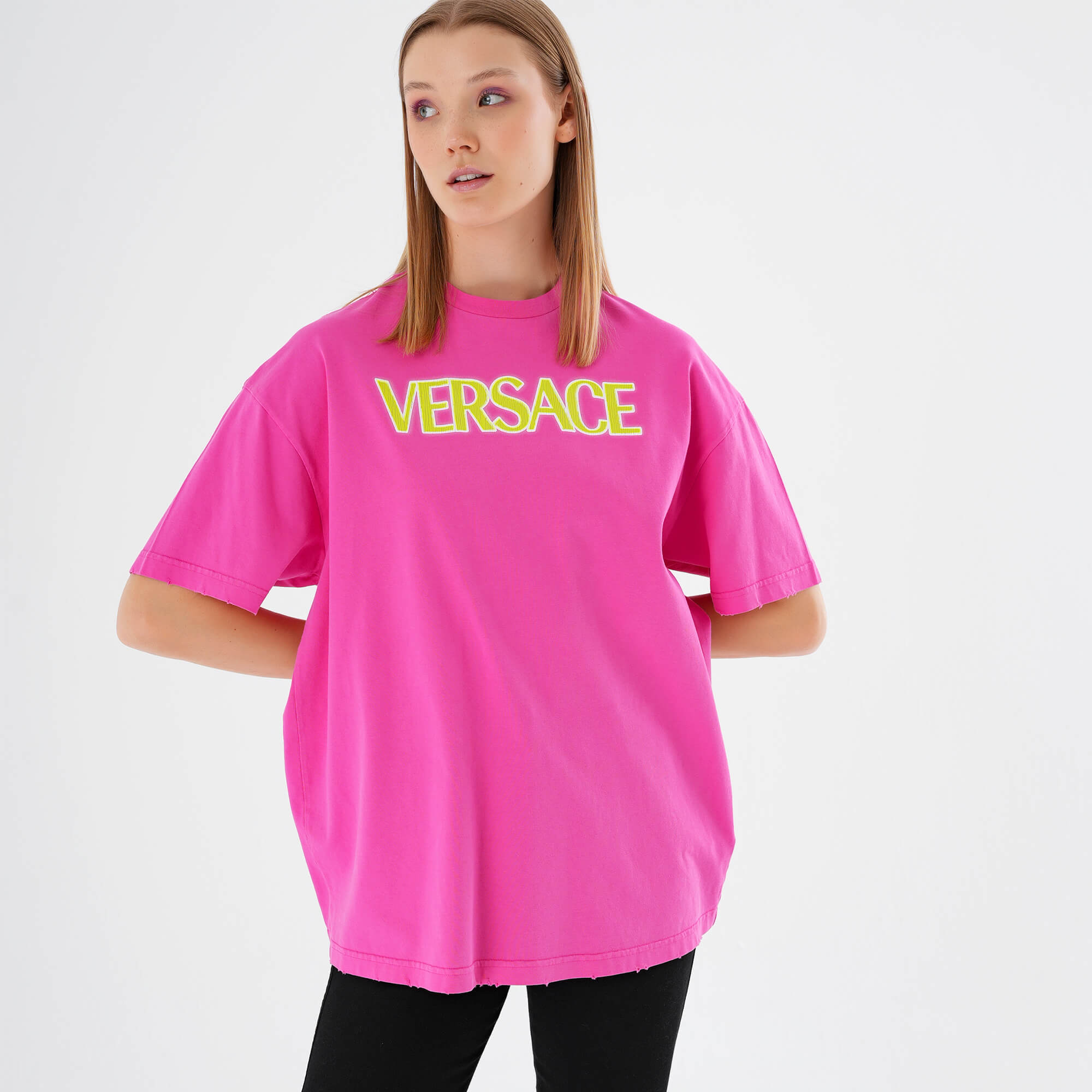 Versace - Pink & Yellow Logo Print Tshirt 38